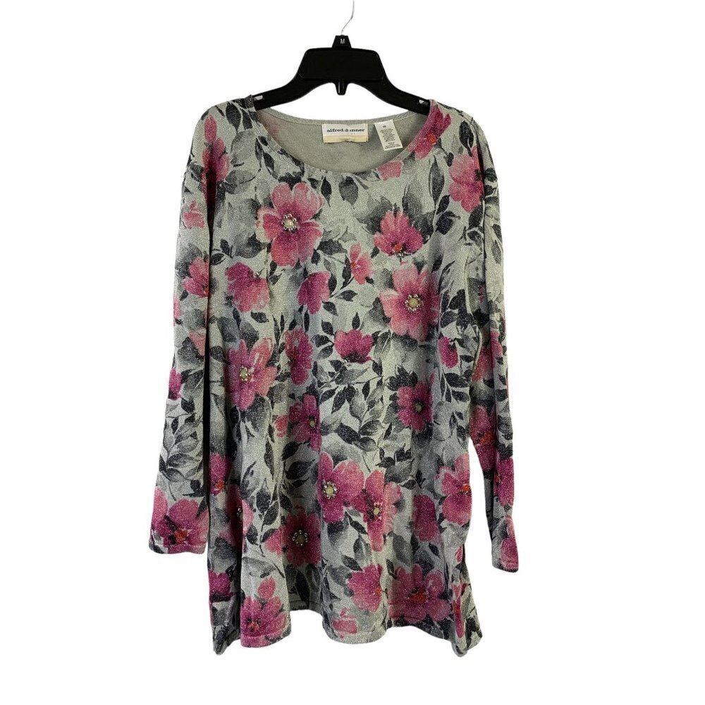 Alfred Dunner Women's Silver Floral Top